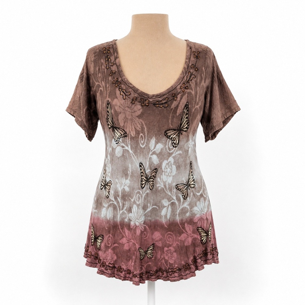 Vintage Y2K Floral Butterfly Fairy Grunge Top Size M Punk Indie Boho Whimsigoth